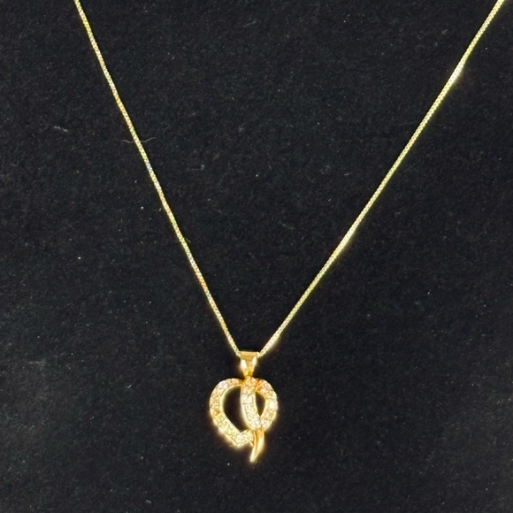 Unmarked Jewelry - Shimmering White Stone Heart Necklace – Gold Plated Sterling Silver